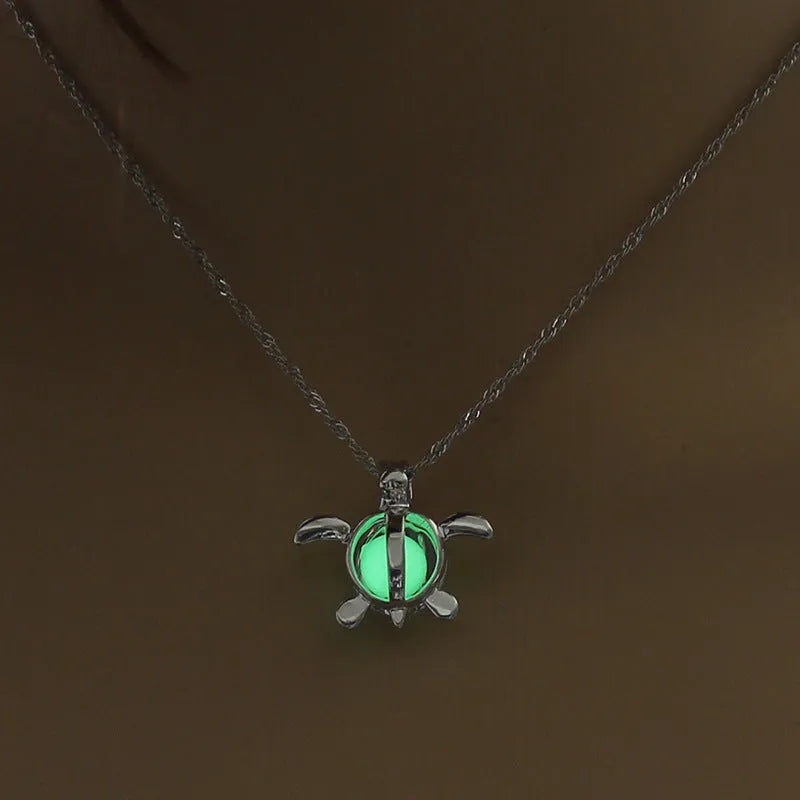Luminous moon pendant necklace with copper charm, bamboo chain, 45+5cm adjustable length, glow in the dark, four colours
