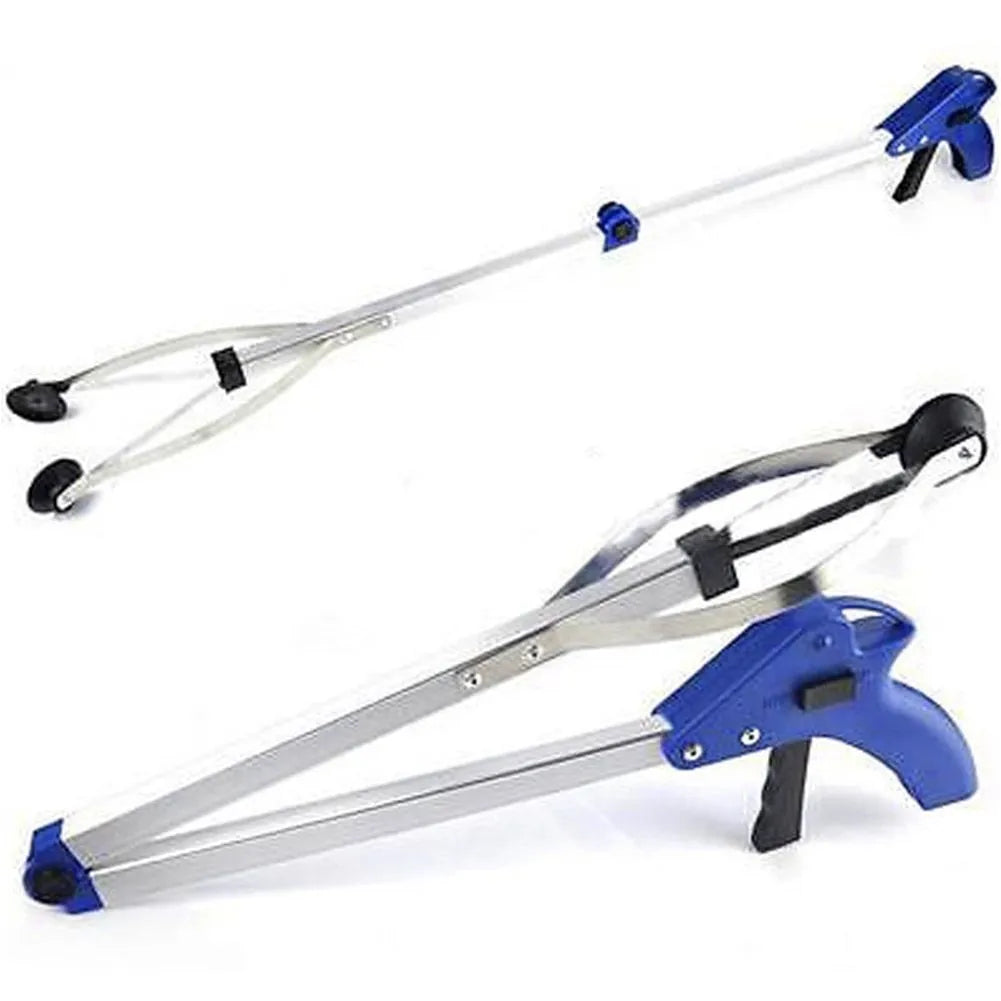 Aluminium alloy folding litter picker, 81cm extended, 8cm rubber jaws, blue and red options