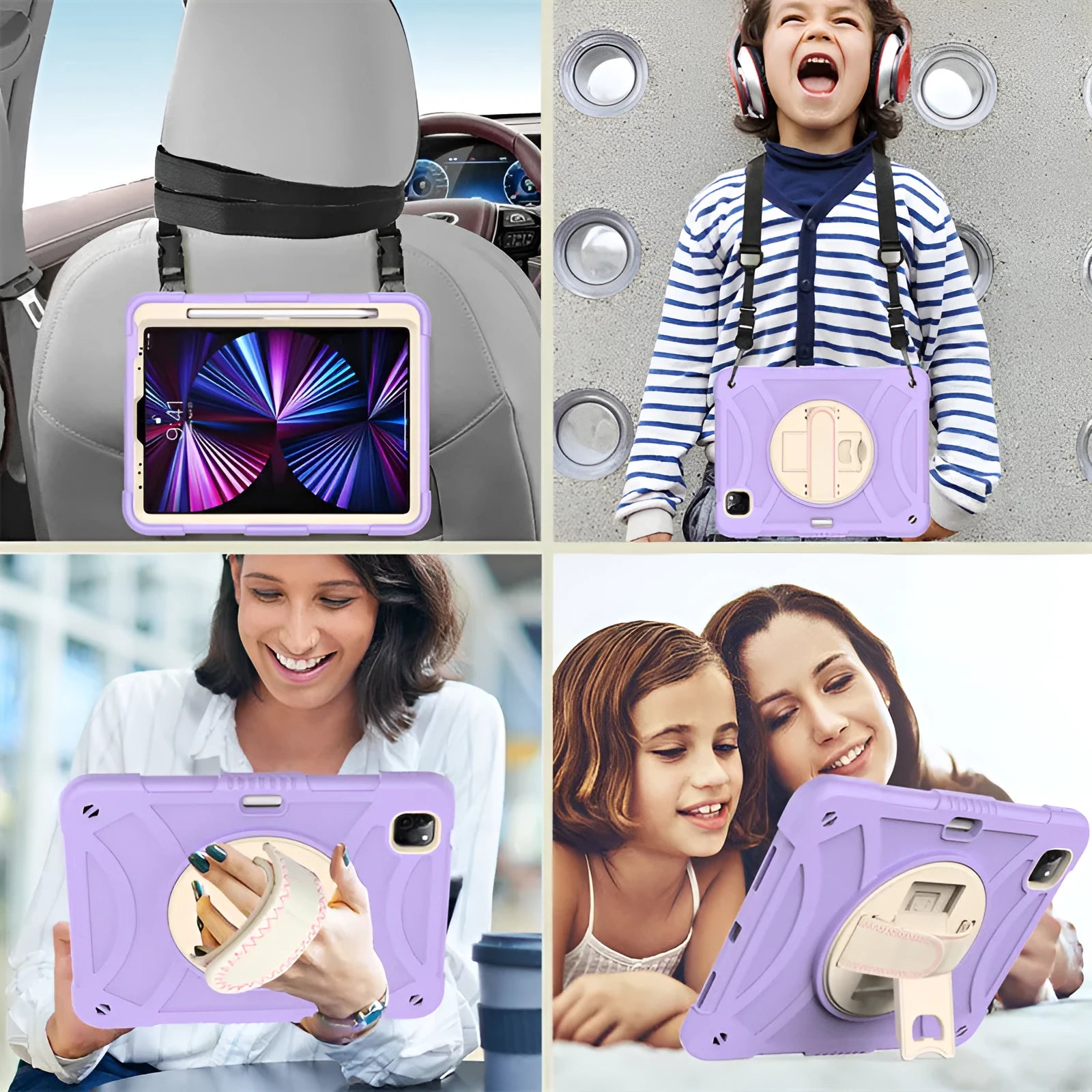 iPad rotating bracket silicone protective shell in rose gold colour showing magnetic suction feature