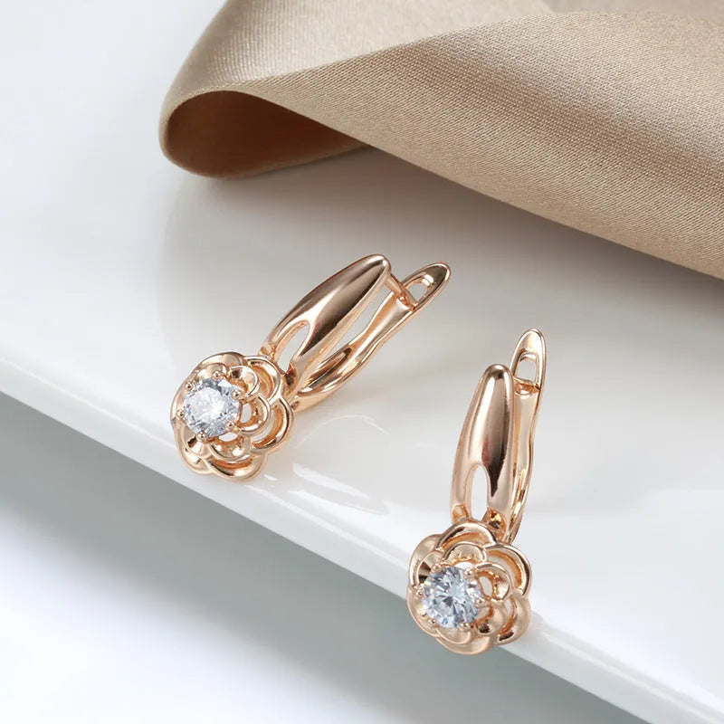 Pair of 585 rose gold flower-shaped stud earrings on copper base, H0513 colour, women's style