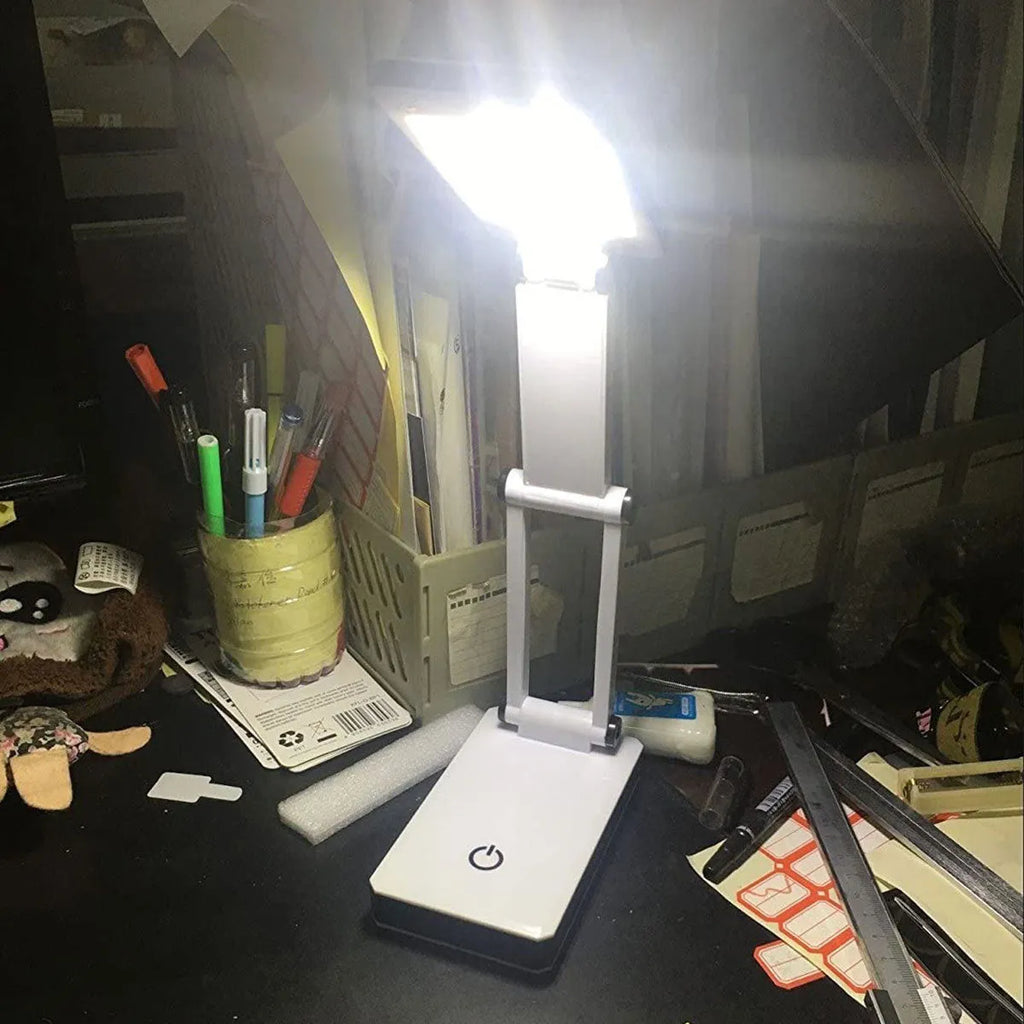 COB folding desk lamp in white with 3-speed touch dimming and USB cable, 13.3 x 7.2 x 28 cm