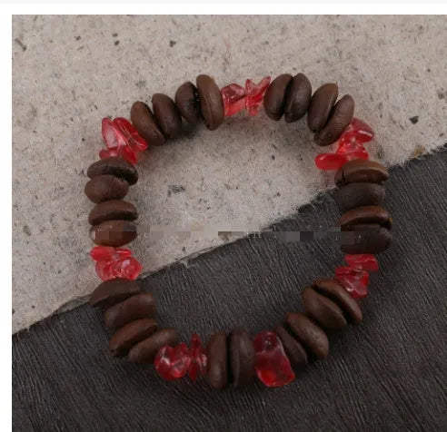 Handmade coffee bean bracelet for women, unisex geometry shape, 16mm size, real coffee beans