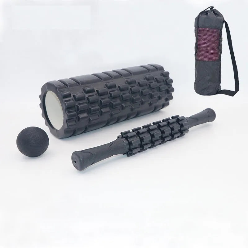 33cm black foam roller massage stick with six rotating EVA gear pieces
