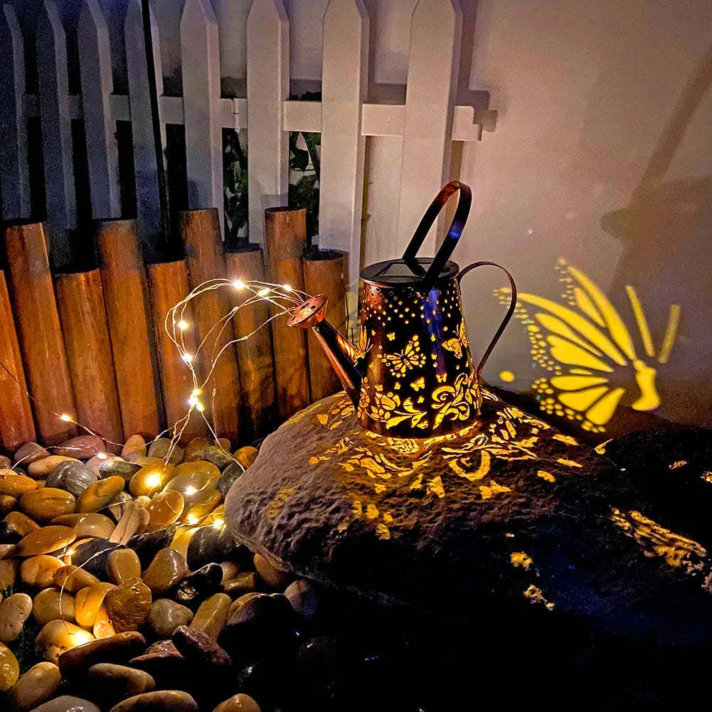 Pastoral style tapered butterfly solar garden lamp made of iron.