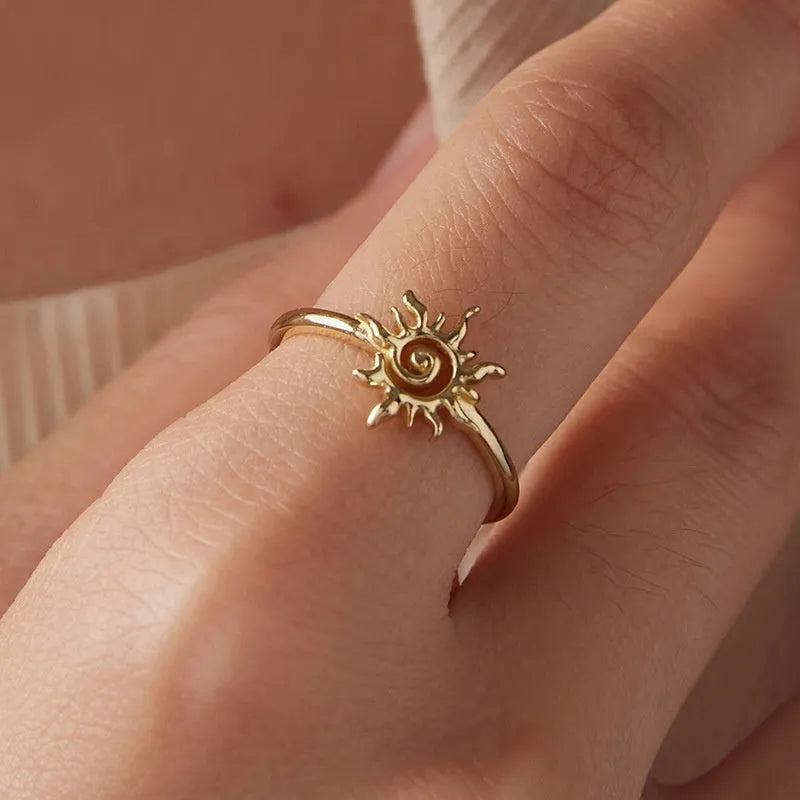 S925 sterling silver 14K gold plated sun open ring for women, adjustable size, BSR709-E finish
