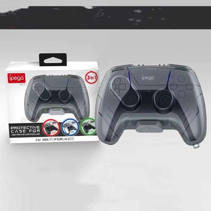 Transparent grey hard plastic game controller storage case with protective shell design