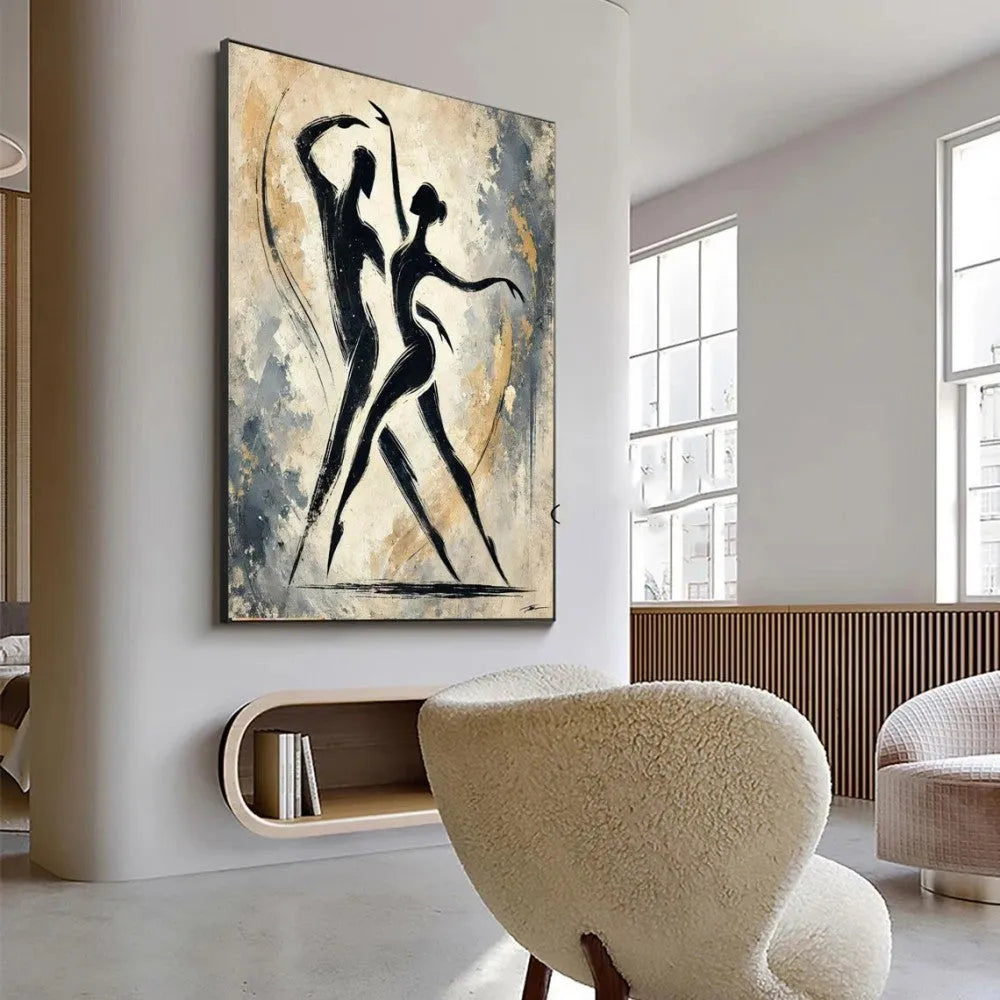 Hand-painted characters abstract oil painting on canvas, vertical unframed wall art for home rooms.