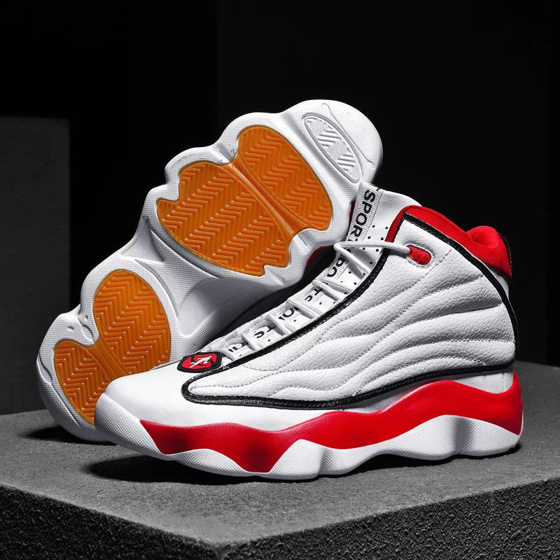 Casual basketball shoes with mesh upper, thick rubber sole, and high-top design in AJ13 colour options