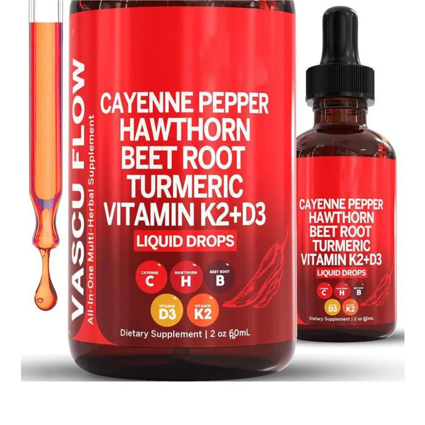 60ml bottle of Vitamin D3 K2 Hawthorn Fruit liquid supplement drops with a dropper