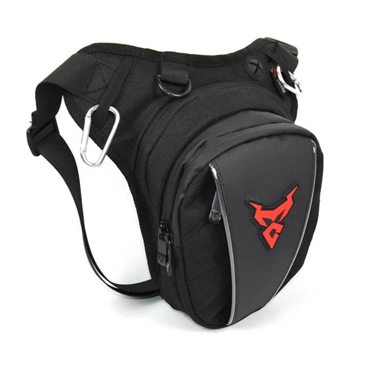 0105MC motorcycle leg bag in 1200D Oxford cloth showing dimensions and colour options