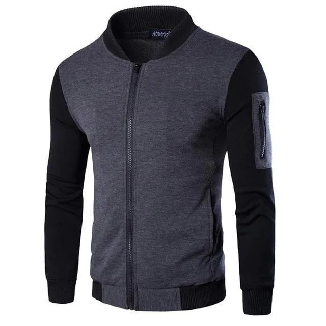 Mens patchwork sleeve jacket in black shown on model, available in sizes M to XXXL