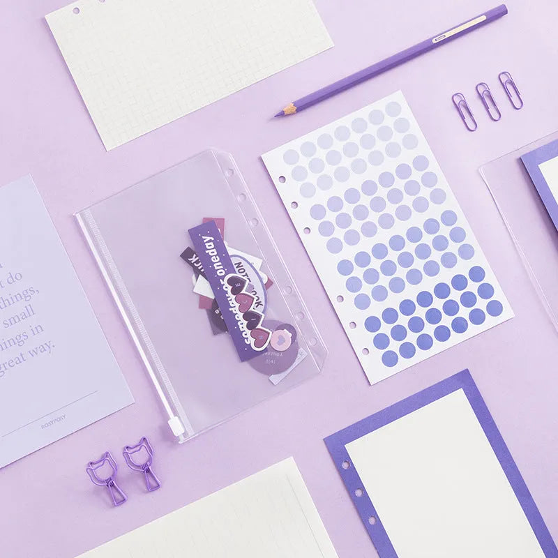 PVC transparent removable notebook with loose-leaf binding and Daolin paper pages in A6 size, blue colour option