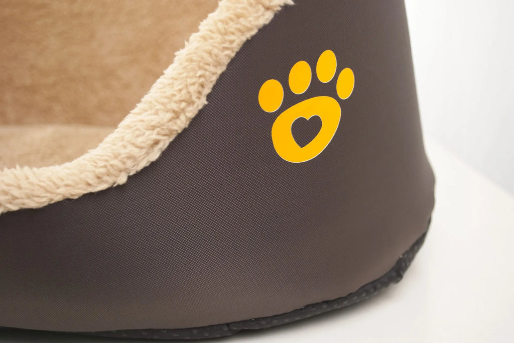 Round brown dog bed in PP cotton, fleece and Oxford, size S 45x40x17cm or M 60x55x17cm