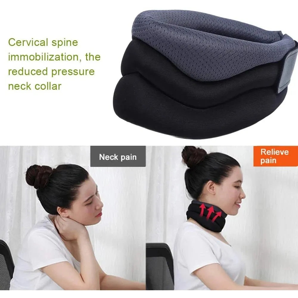 Black foam cervical collar neck brace with adjustable integrated fasteners, 40cm free size, for neck pain relief