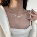 Double layer snake bone sterling silver necklace for women, gold and platinum finishes, adjustable length