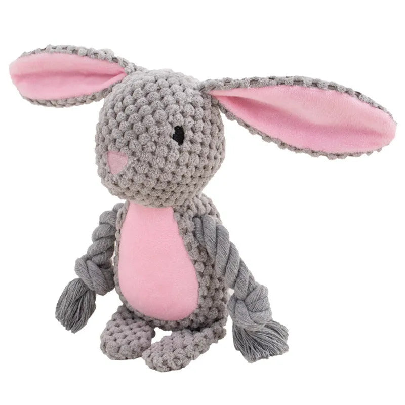 Hippo design plush dog toy with cotton rope and sound feature for interactive tug of war play
