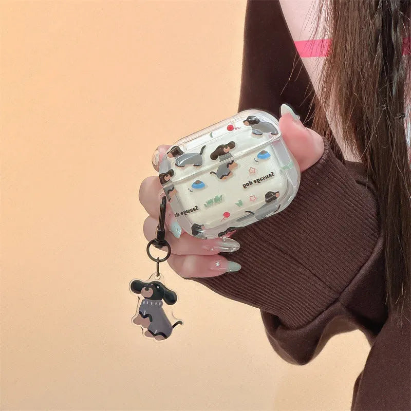 Cartoon sausage dog silicone protective cover for Apple AirPods with embossed sweater pendant design