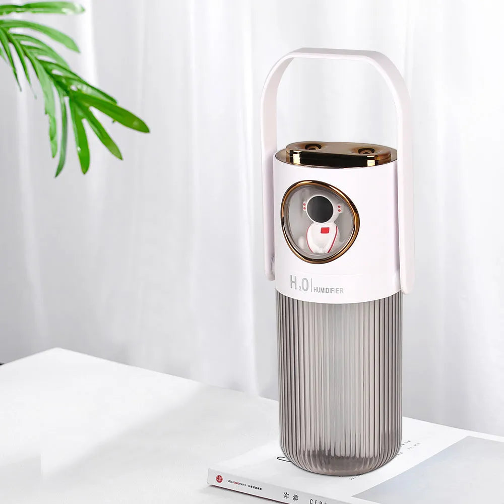 HOMEFISH cordless 300ml humidifier with 2000mAh battery in dark gray on a bedside table