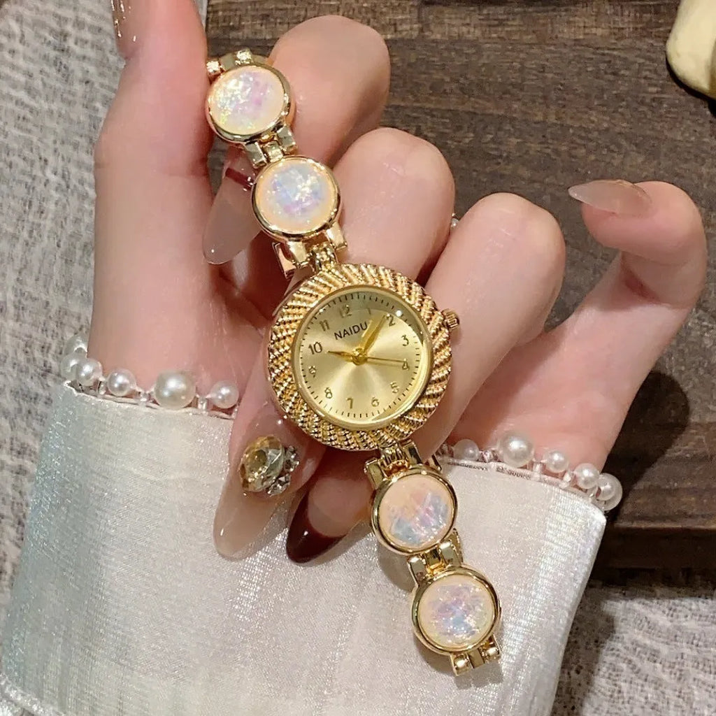 Women's 25mm round quartz watch in milky white dial with zinc alloy case