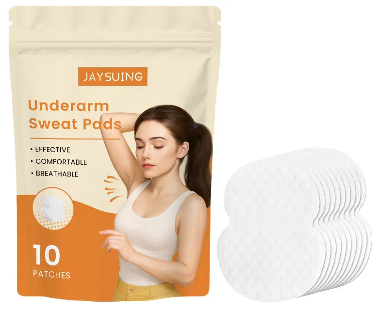 Ten underarm sweat absorbing patches in natural skin tone with polyacrylic acid formulation