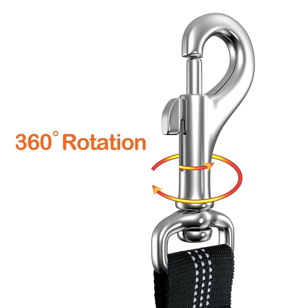 Nylon dog tow rope with metal buckle in multiple colour options on a white background