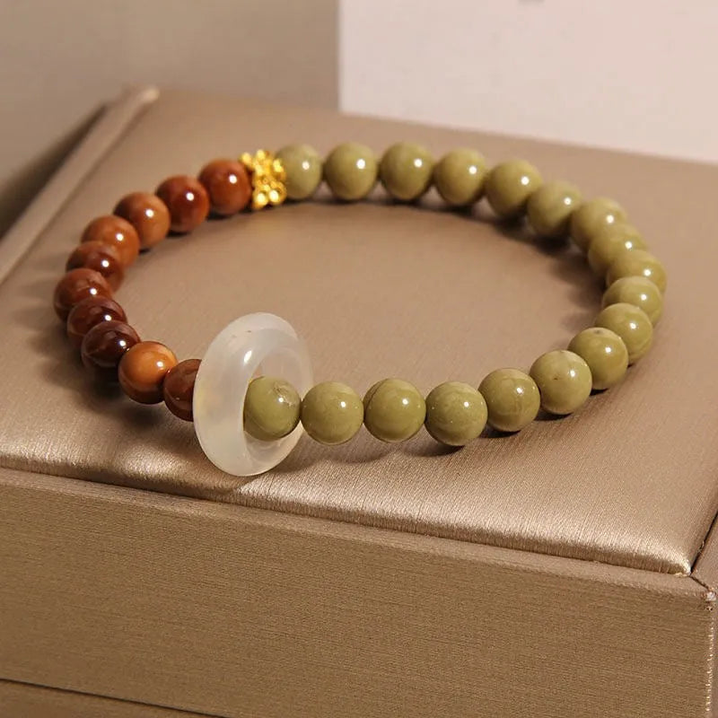 Green gradient Chinese style women's bracelet with crown and geometric electroplated design