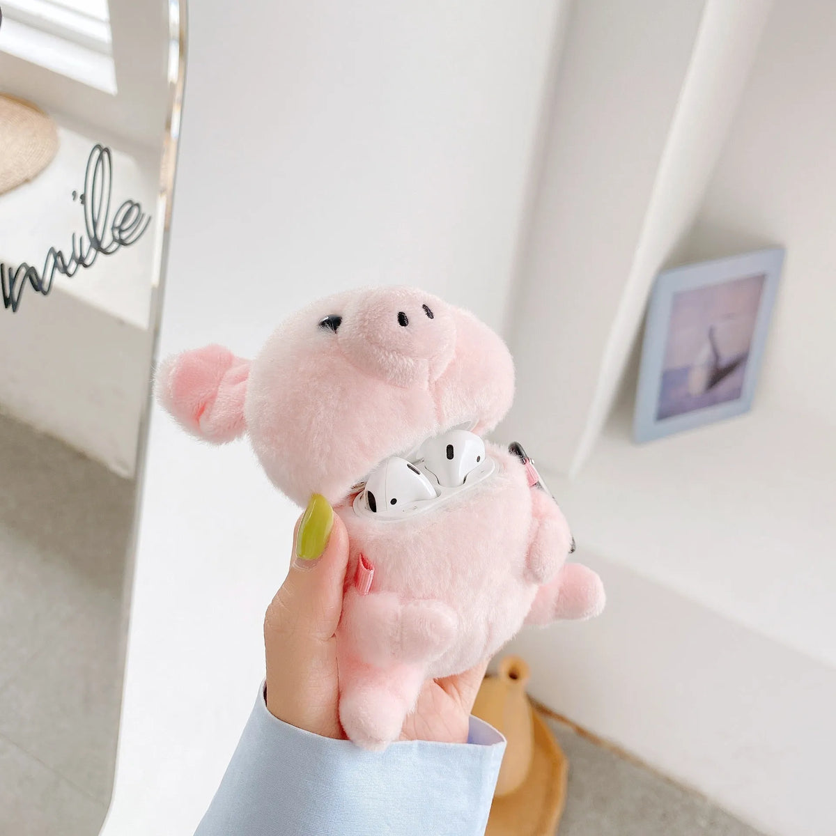 Pink pig cartoon PC back cover earphone box for Apple AirPods 1 and 2 charging case