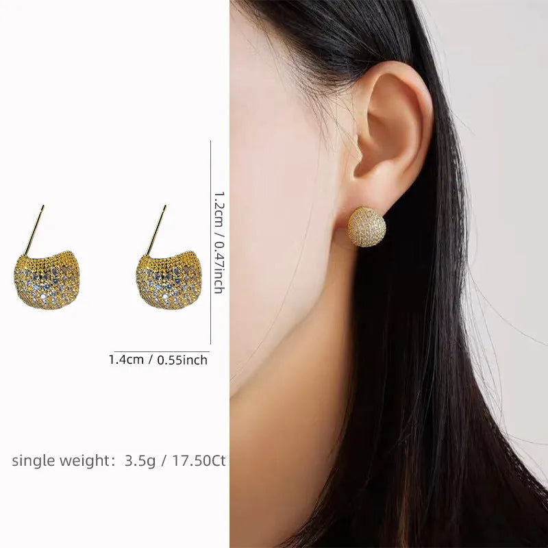Gold and white little golden beans earrings with full diamond setting and drop-shaped geometric design