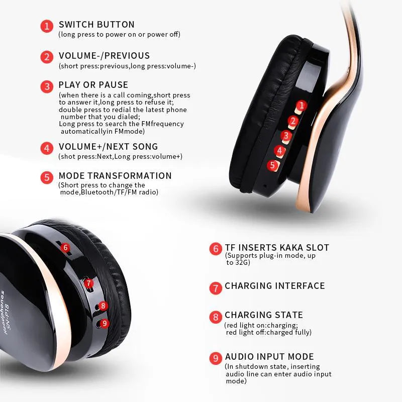 HobbyLane Bluetooth wireless headset with over-ear design and built-in microphone
