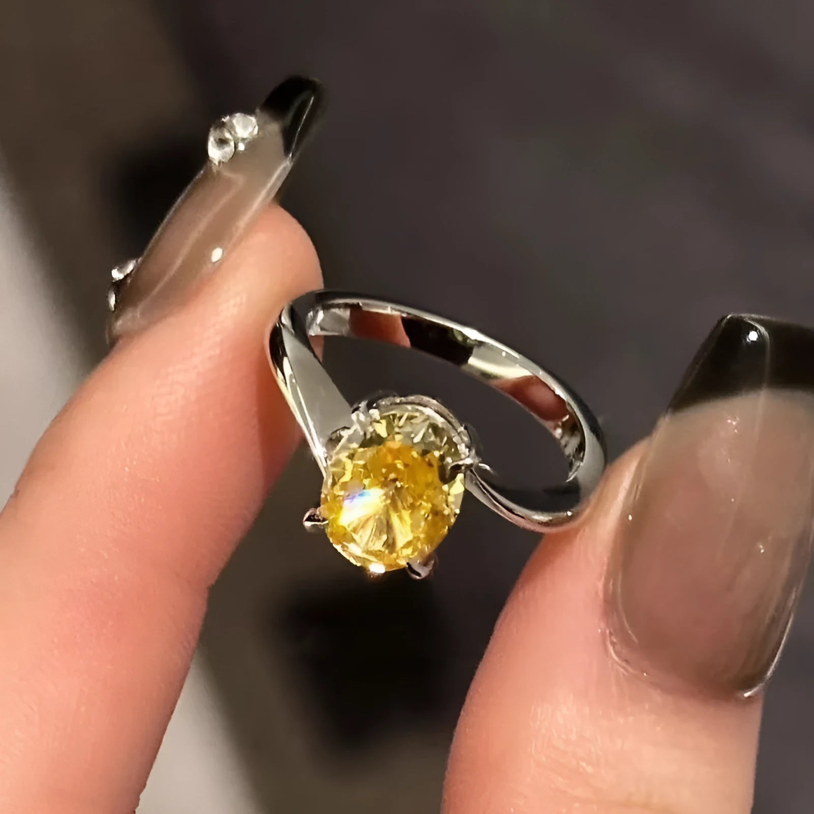 Women's yellow rock sugar crystal copper ring with Seiko treatment shown in size No. 6.