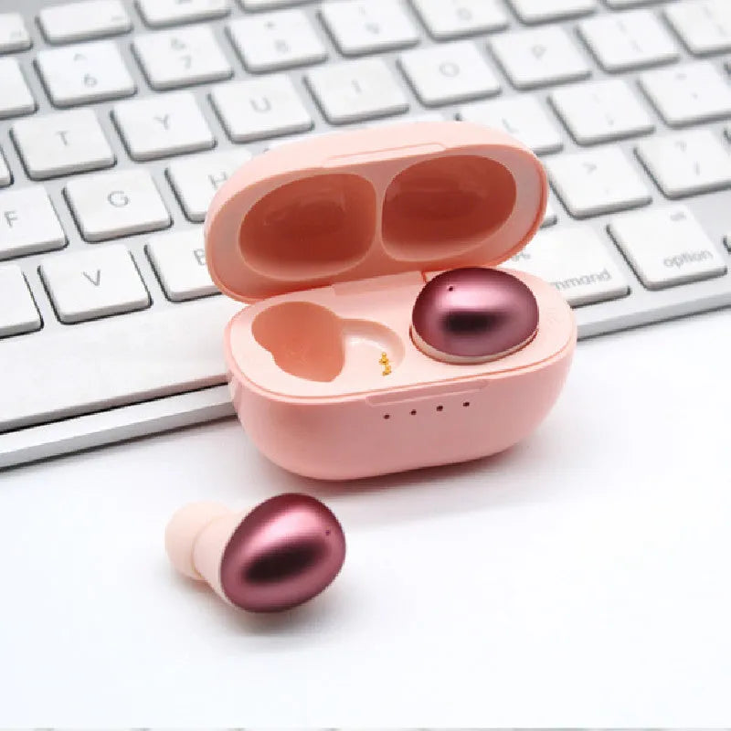 Black wireless Bluetooth stereo earbud headset with bilateral design for music and call functionality
