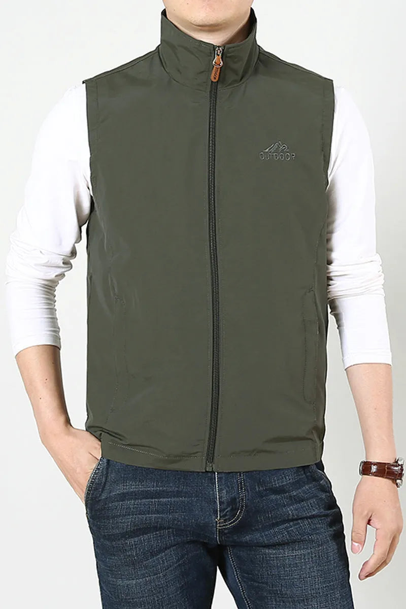 Niandun men's solid-colour thin waistcoat vest with side seam pockets, shown in a loose casual fit.