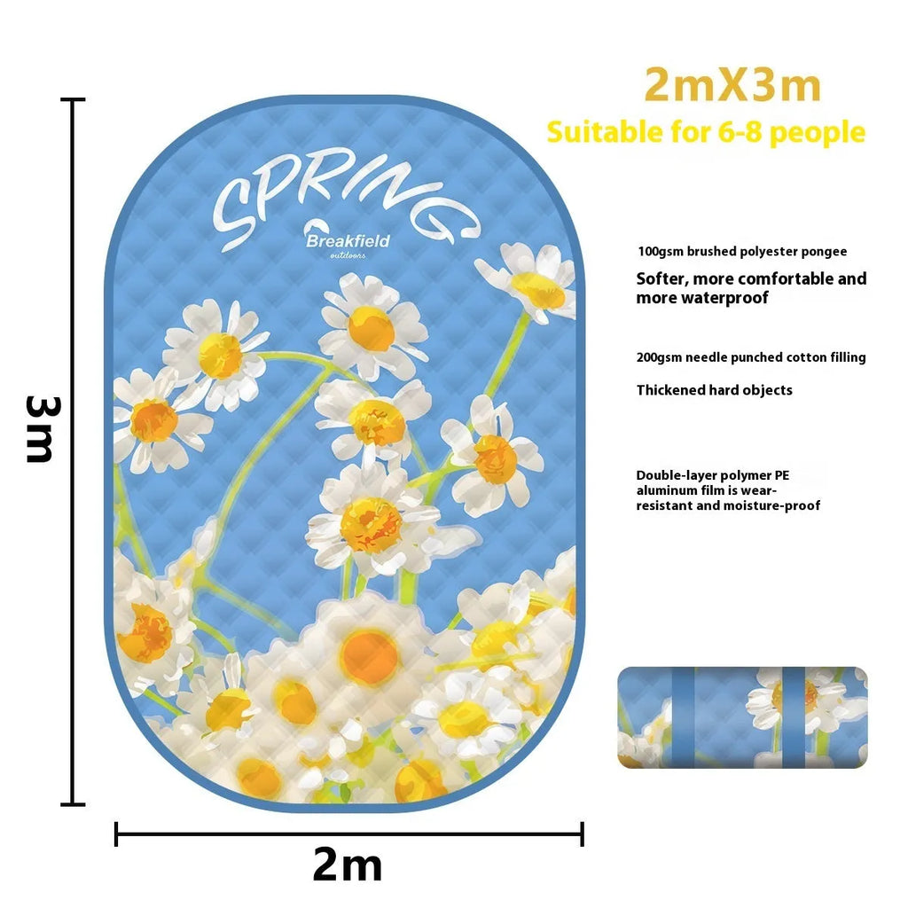 Large waterproof outdoor picnic mat showing seasonal colour option on grass
