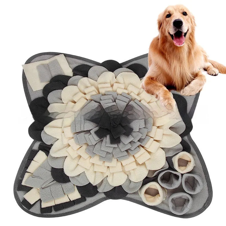 Flower Gray Series plush sniffing mat slow food toy pet chew pad in gray four-corner Star or gray five-corner