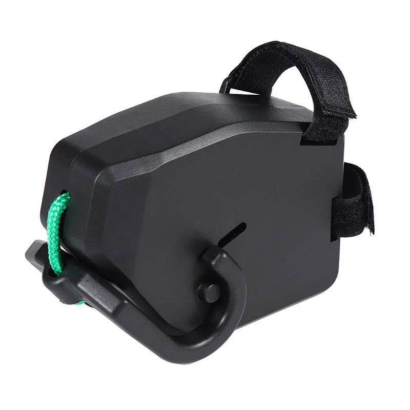 Black plastic bicycle trailer tow rope for connecting bikes to cargo or child trailers.