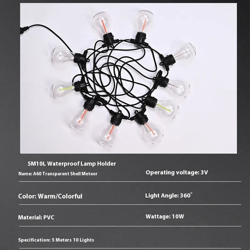 5 metre waterproof outdoor string lights with transparent case and 10 LED bulbs for wedding and garden decoration