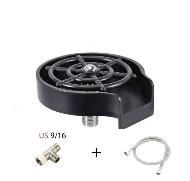 Automatic glass washer with stainless steel cup, black ABS base and copper hose connection