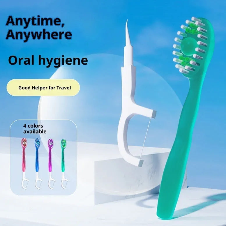 Disposable soft-bristle toothbrush with floss bead for adults, English packaging, portable travel size
