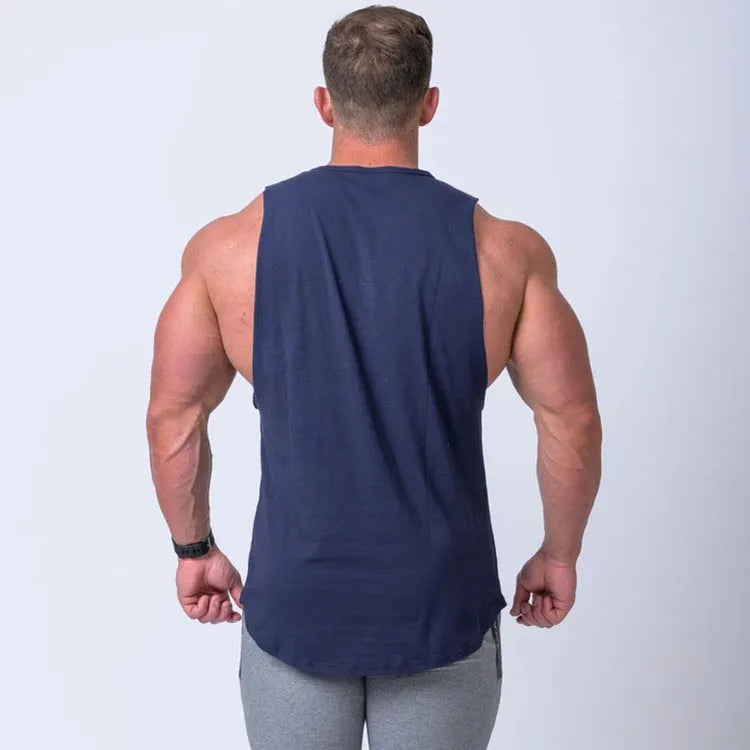 Men's cotton sleeveless fitness vest in white for training or basketball