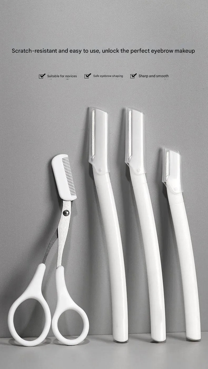 Eyebrow trimmer set with safety design, specialised razor blades, and ergonomic handle for precise brow grooming