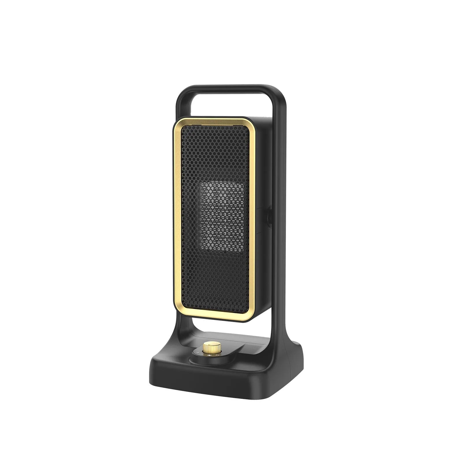 Compact desktop PTC air heater with knob control and multiple plug options