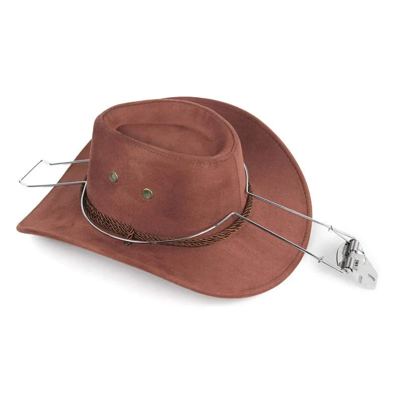 Brown chrome-plated metal hat stand for car interior storage.