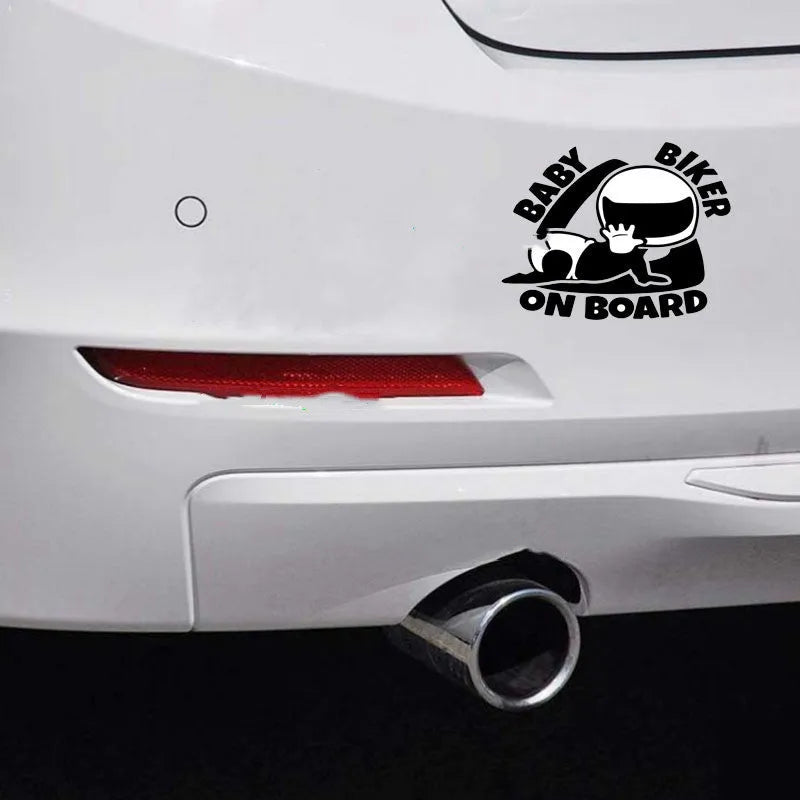 Reflective baby on board car sticker measuring 14.5 by 15 cm in black and white options