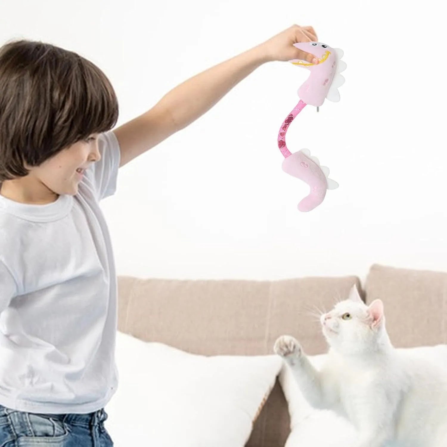 Bundle of four cat toys including chew toys, rope toys with springs, and kicker toys for indoor cats