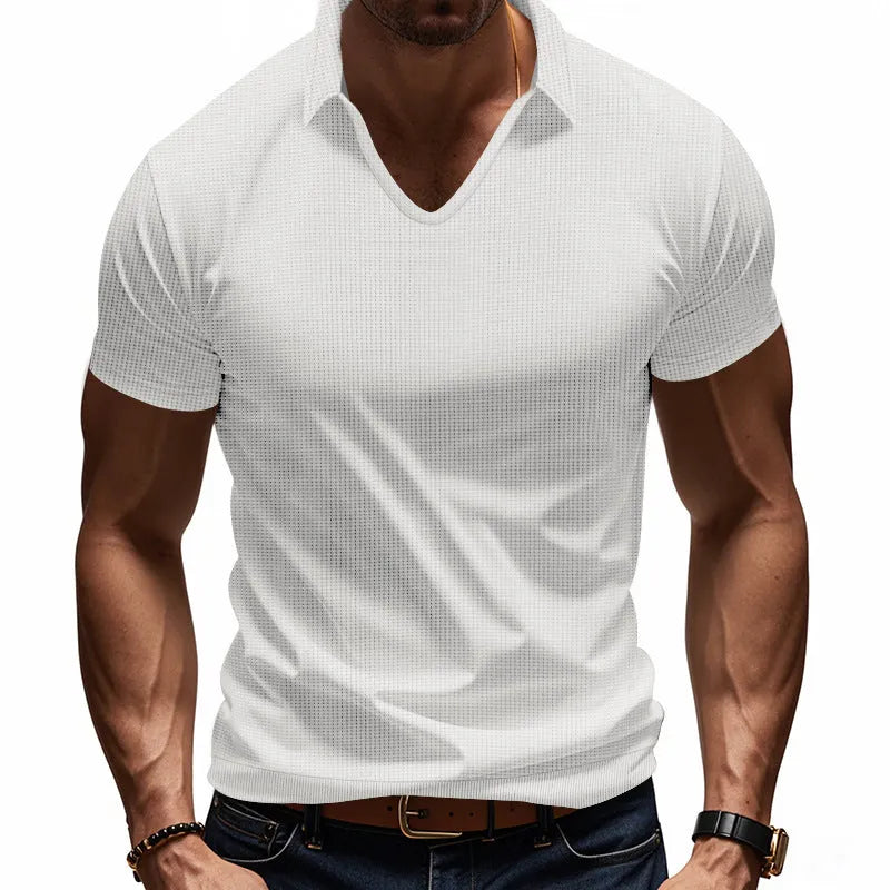 Men's loose fit V-neck casual T-shirt in cotton blend fabric, shown in Army Green colour