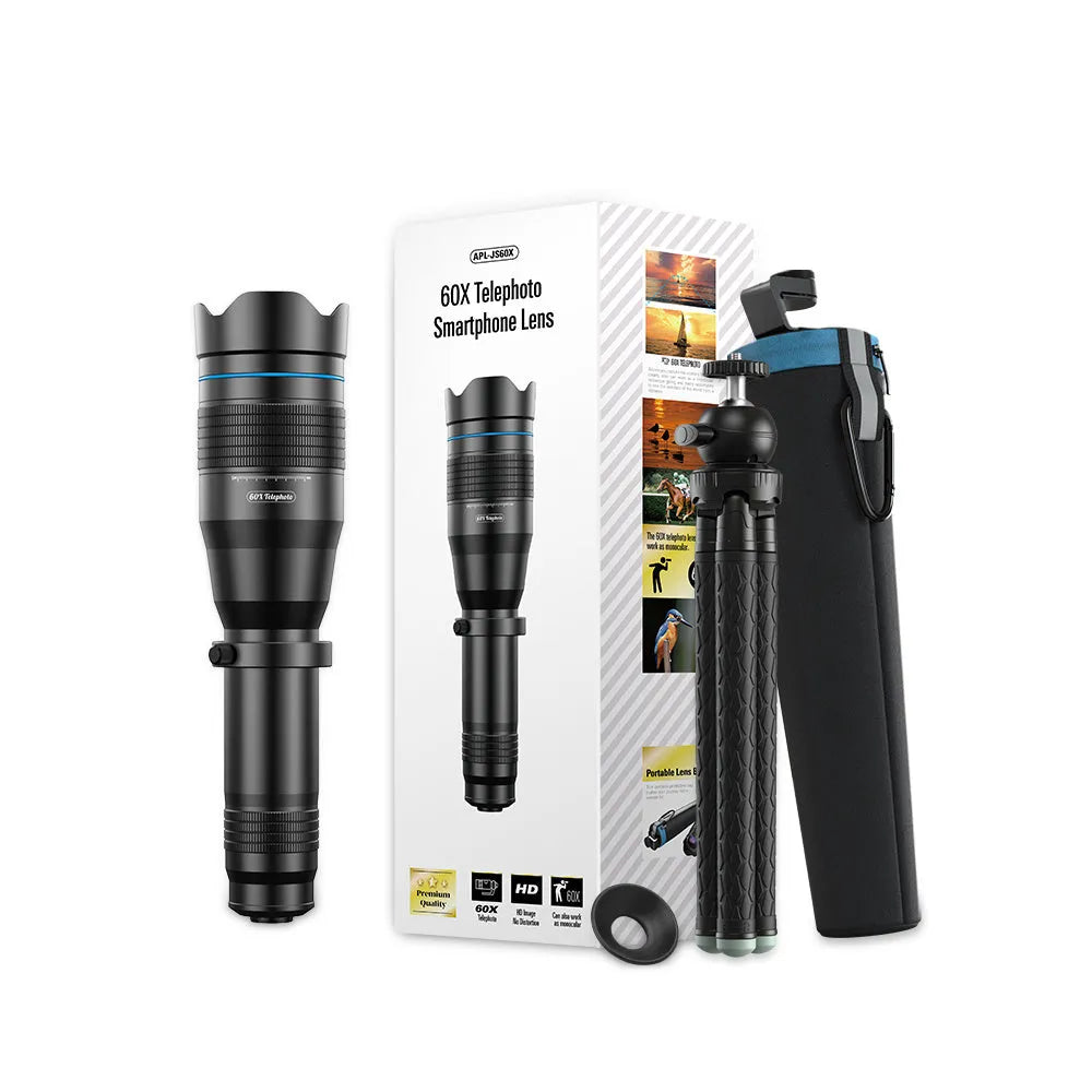 APEXEL black mobile telephoto lens with 36x magnification for smartphone photography