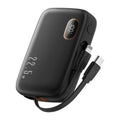 PD22.5W fast charging power bank with digital display and cable, 10000mAh, black plastic shell