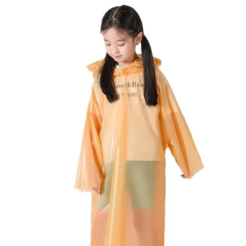 Disposable children's rain poncho in bright colours with compact 13x9cm packaging