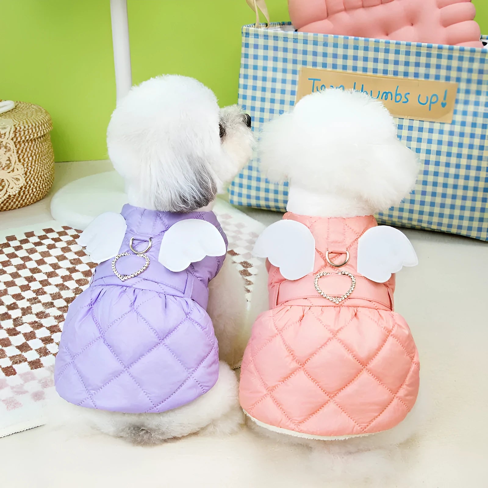 Angel wing design small dog skirt in pink and purple colours with thick cotton fabric