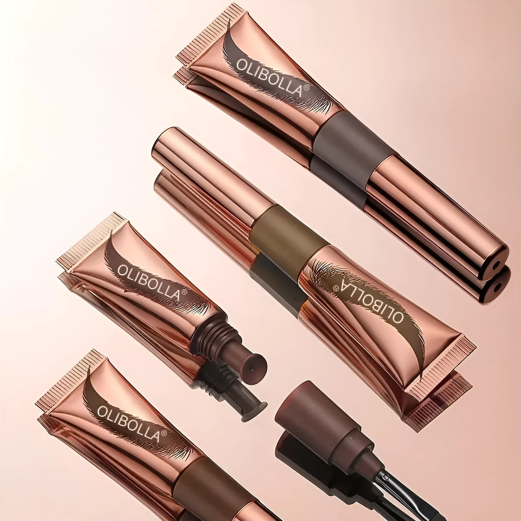 Waterproof eyebrow gel cream pencil in Espresso 01, Taupe 02, Auburn 03, and Chocolate 04 for universal skin types